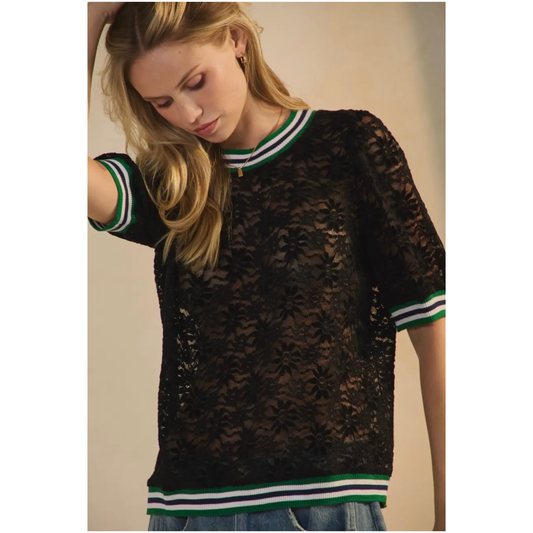 Contrast Trim Lace Top