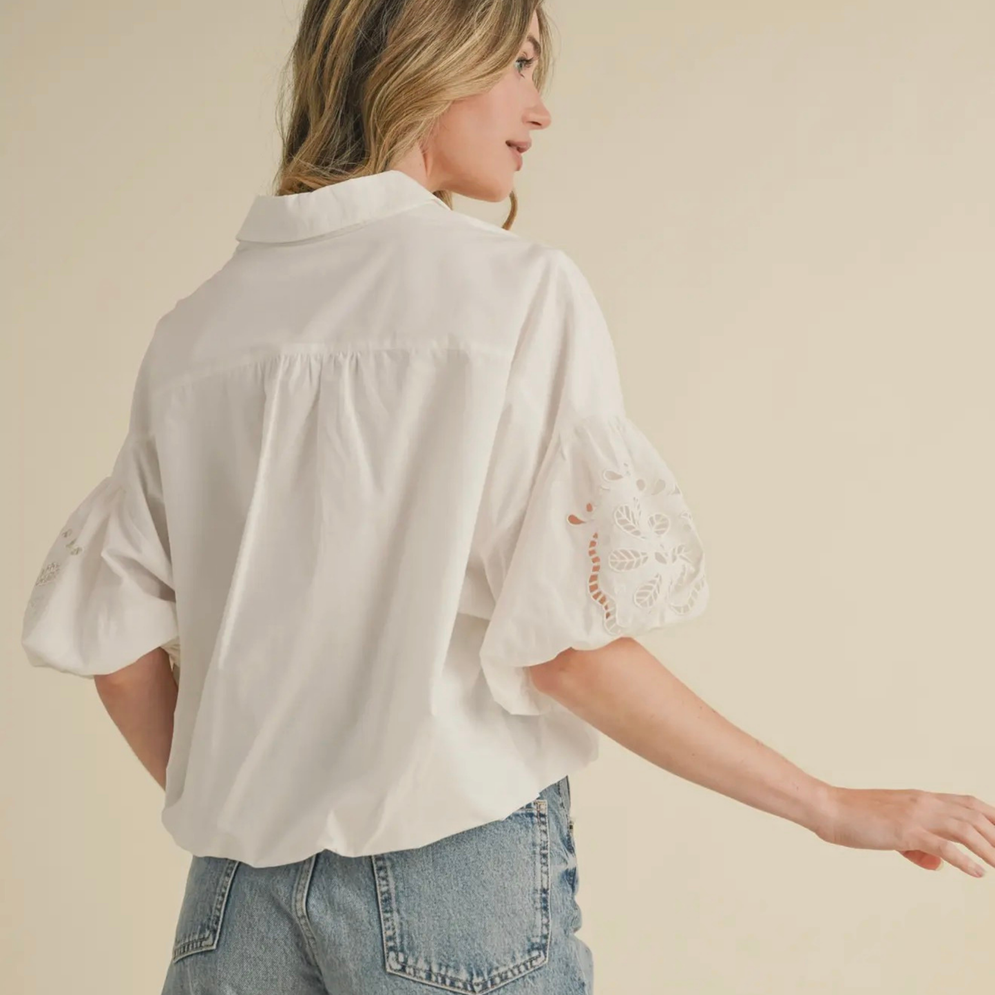 Cut Out Embroidered Bubble Sleeve