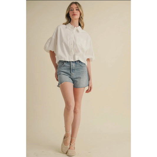 Cut Out Embroidered Bubble Sleeve