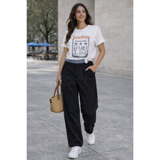 Denim Contrast Waist Pant