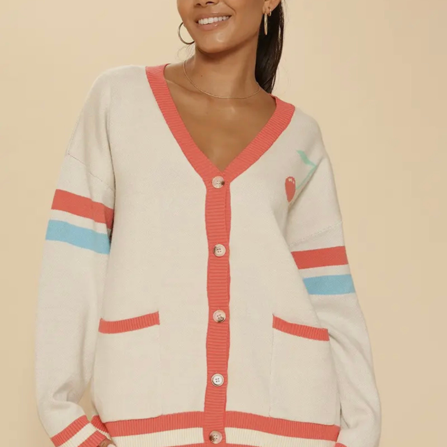 Cherry On Top Oversized Varsity Cardigan