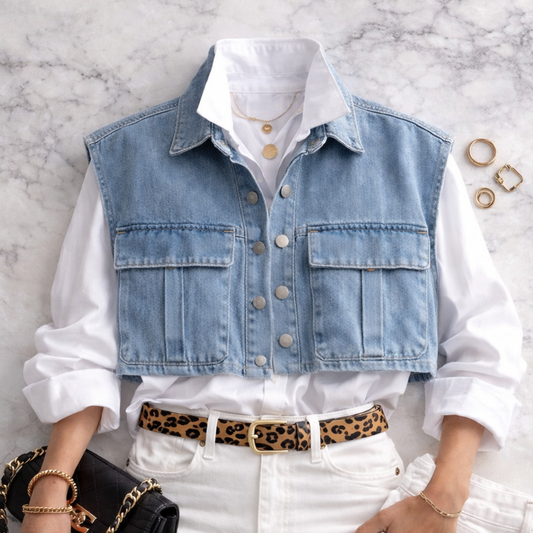 Denim Utility Polo Vest