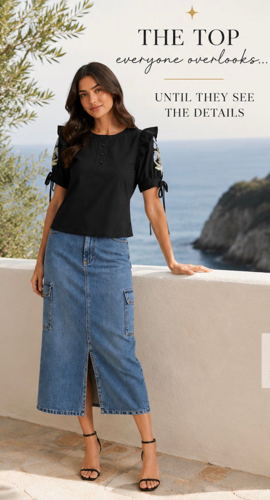 Floral Embroidered Flutter Sleeve Top