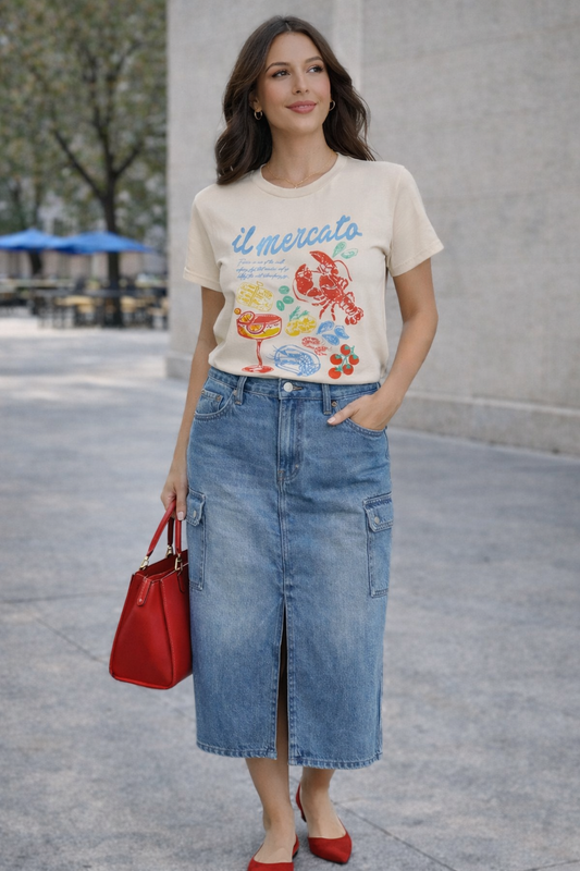 Acid Wash Cargo Front Slit Skirt