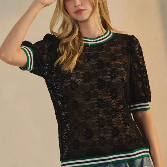 Contrast Trim Lace Top