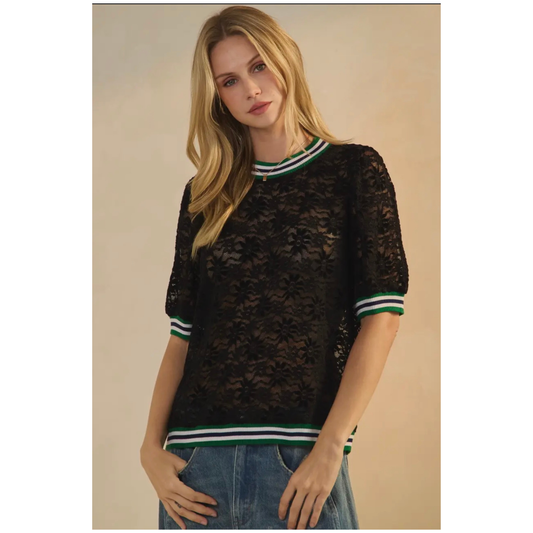 Contrast Trim Lace Top