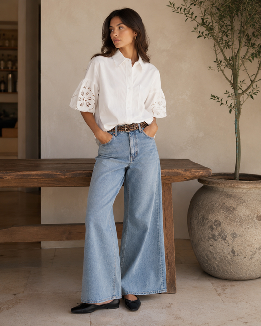 Cut Out Embroidered Bubble Sleeve
