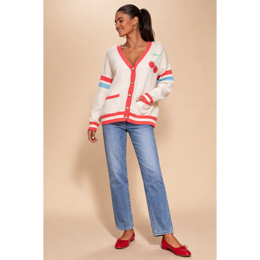 Cherry On Top Oversized Varsity Cardigan