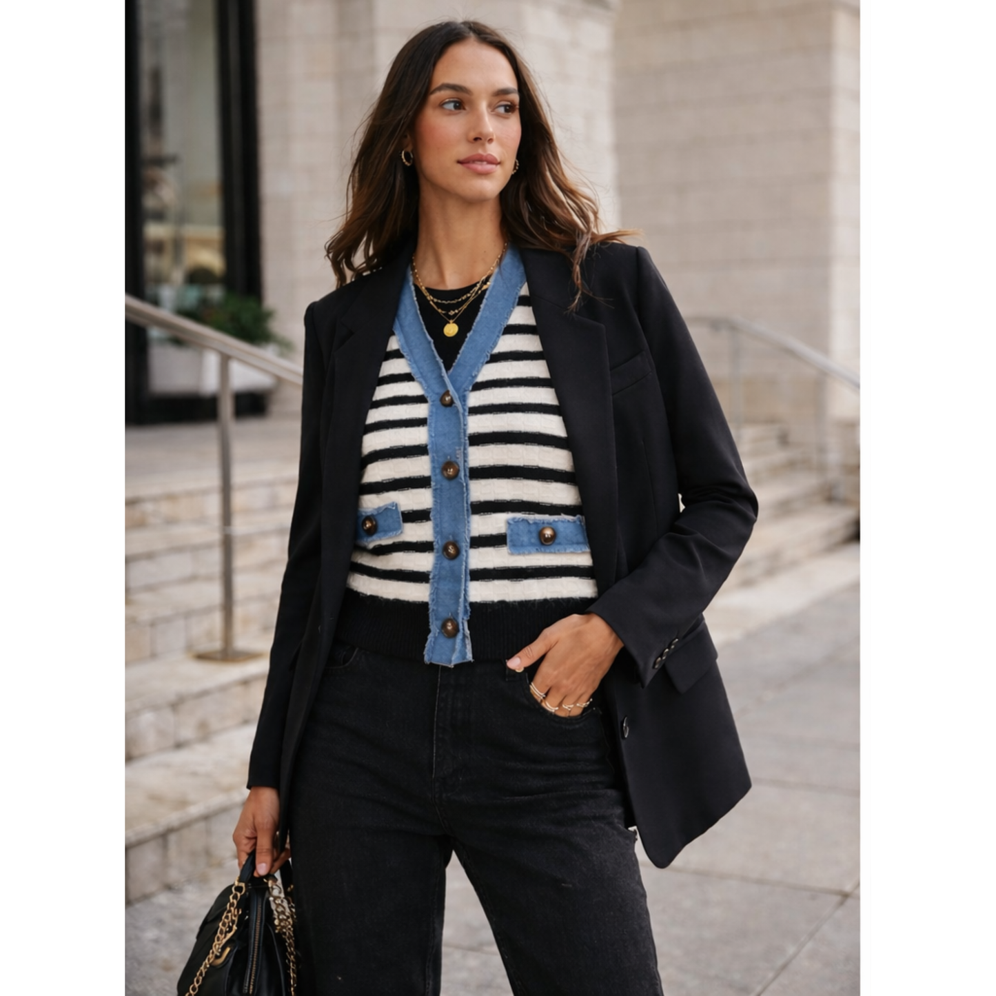 Denim Trim Knit Vest