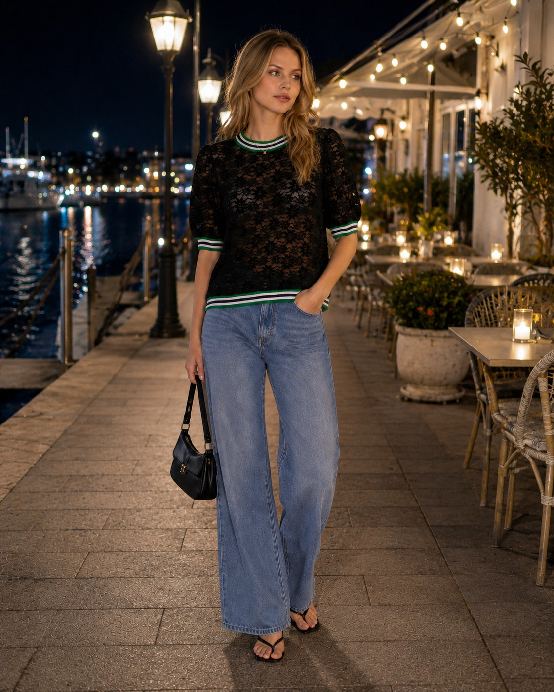Contrast Trim Lace Top
