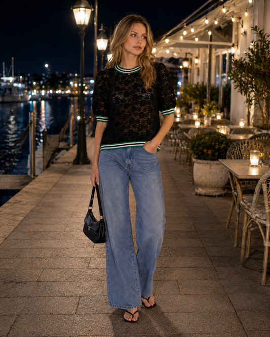 Contrast Trim Lace Top