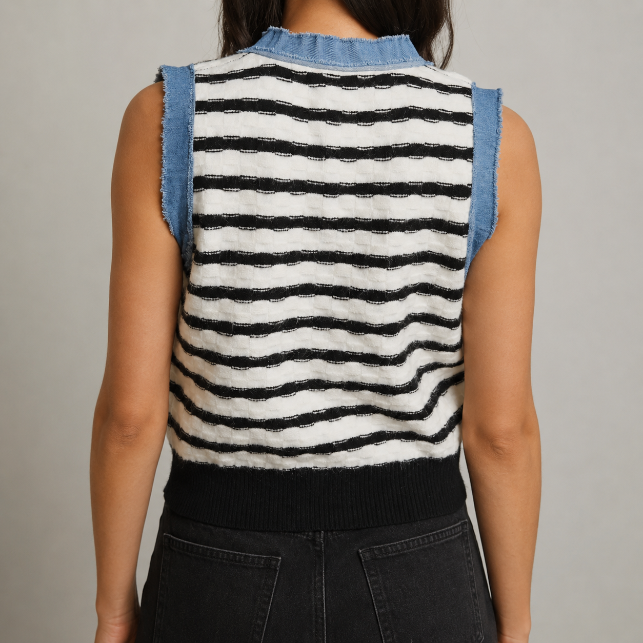 Denim Trim Knit Vest