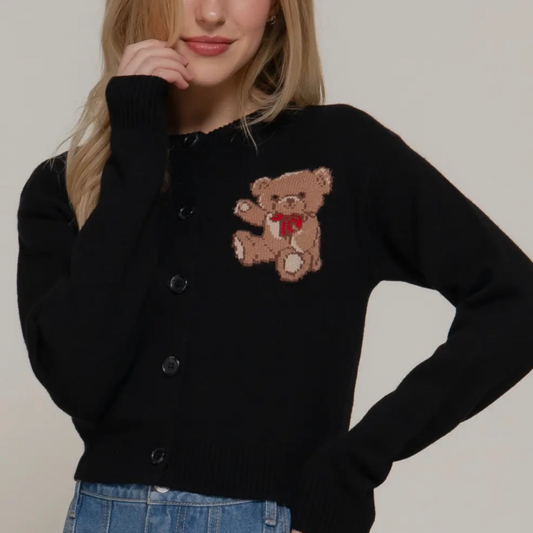 Embroidered Bear Knit Cardigan
