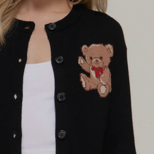 Embroidered Bear Knit Cardigan