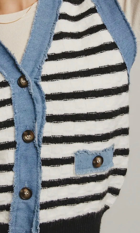 Denim Trim Knit Vest