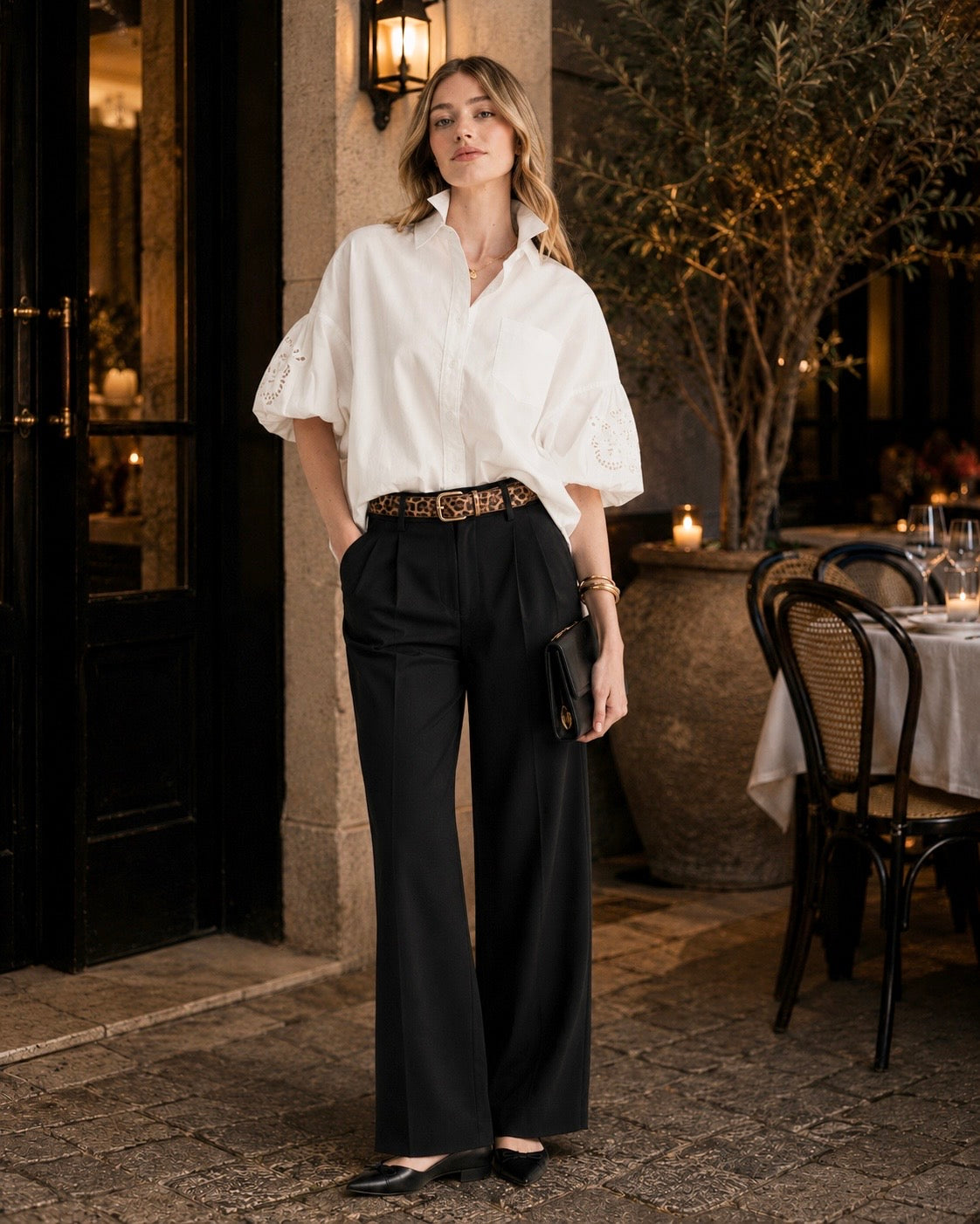 Cut Out Embroidered Bubble Sleeve