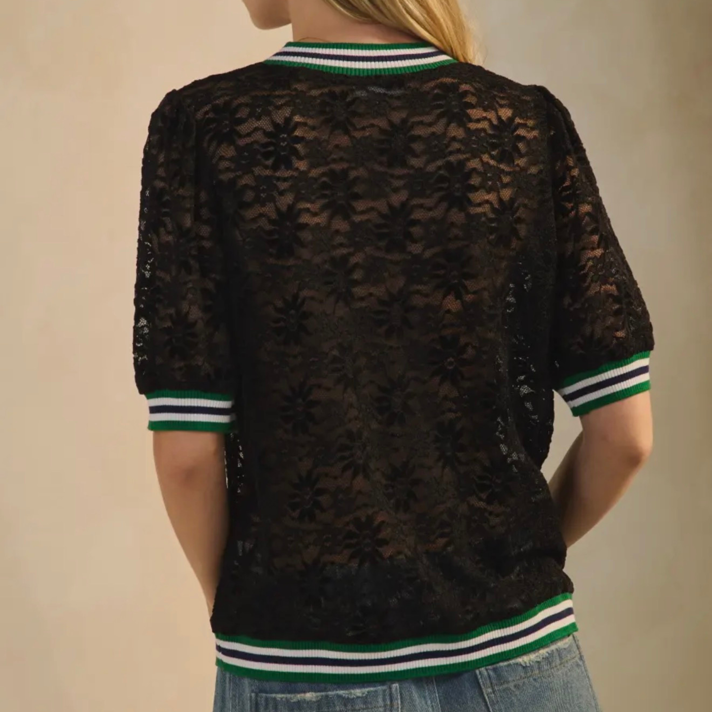 Contrast Trim Lace Top