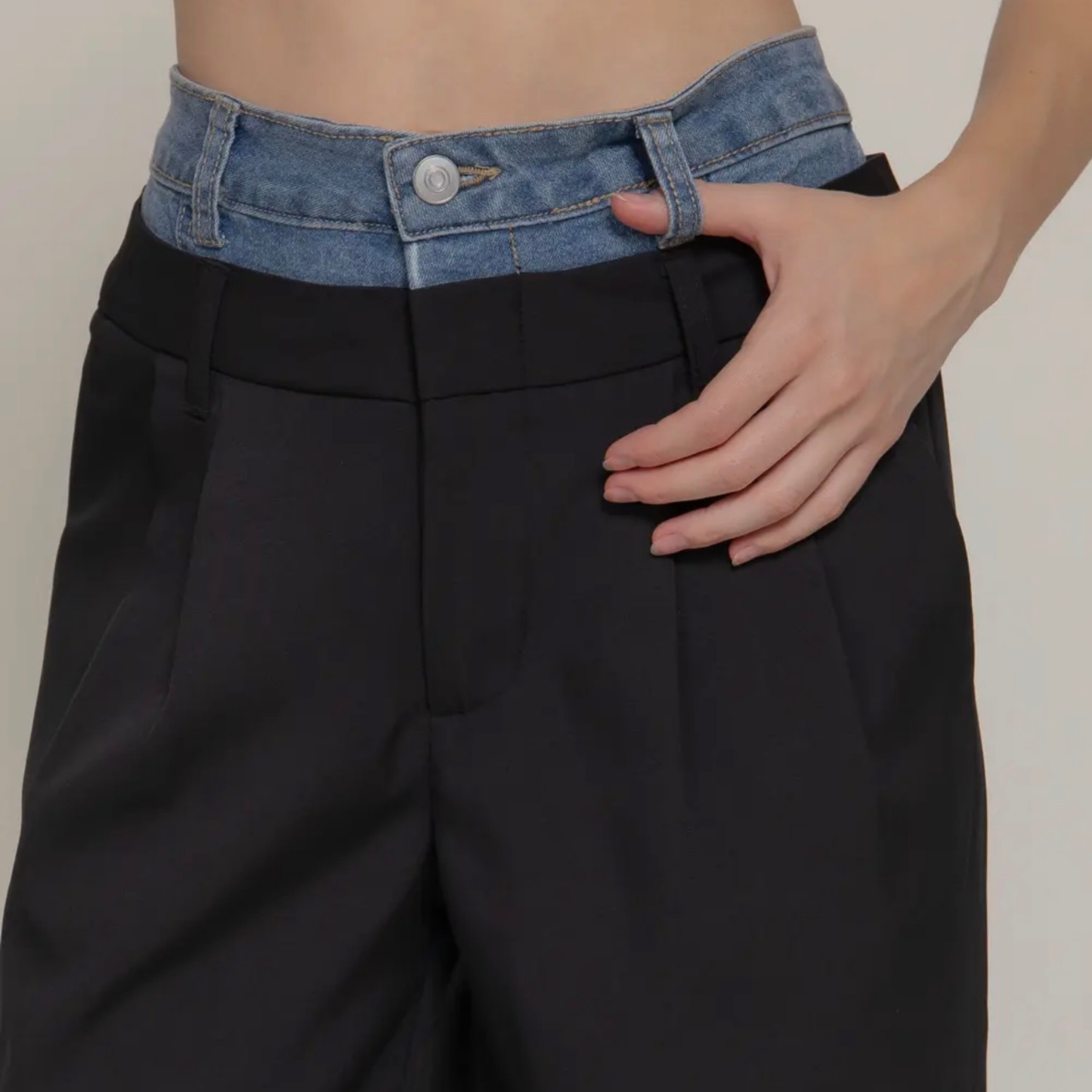 Denim Contrast Waist Pant