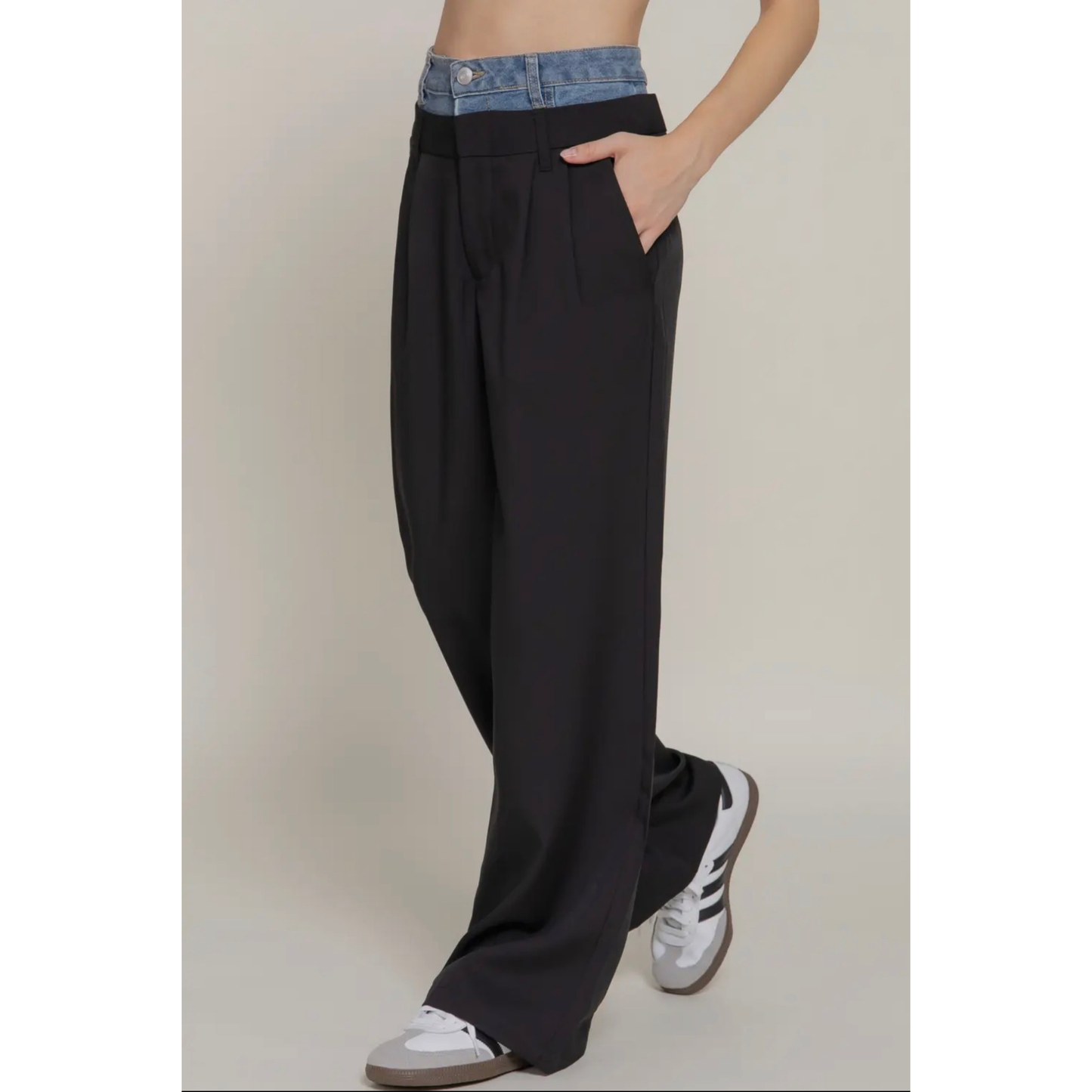 Denim Contrast Waist Pant