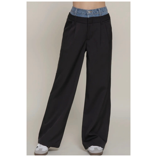 Denim Contrast Waist Pant