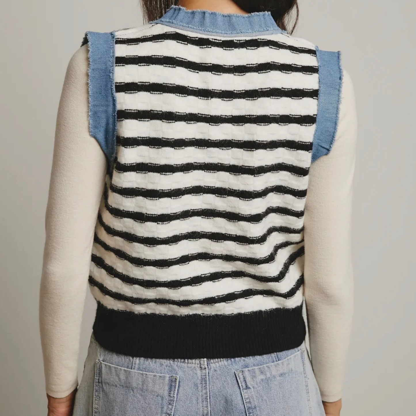 Denim Trim Knit Vest