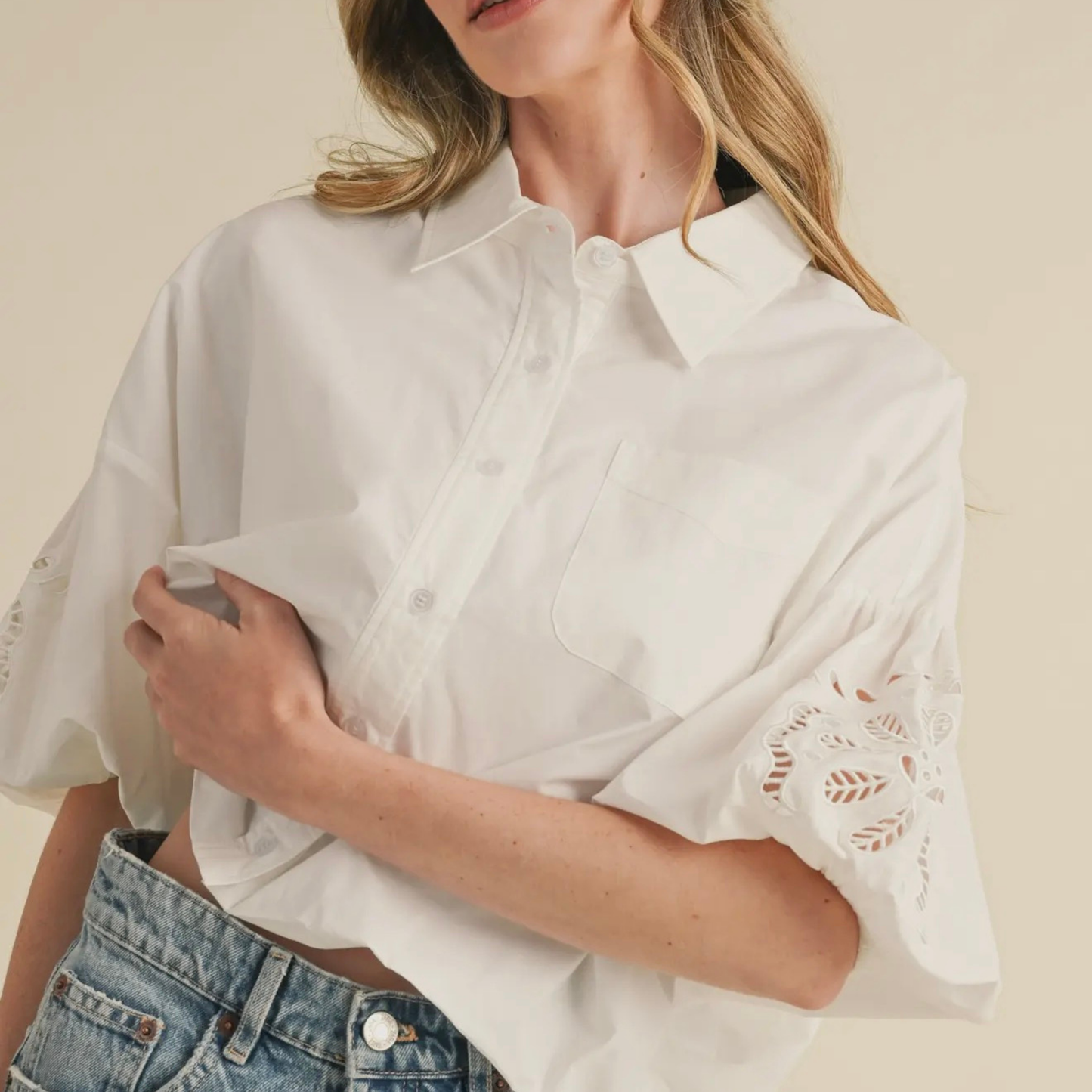 Cut Out Embroidered Bubble Sleeve