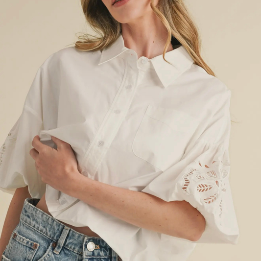 Cut Out Embroidered Bubble Sleeve