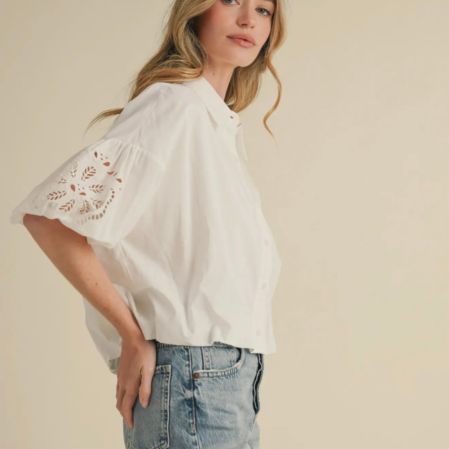 Cut Out Embroidered Bubble Sleeve