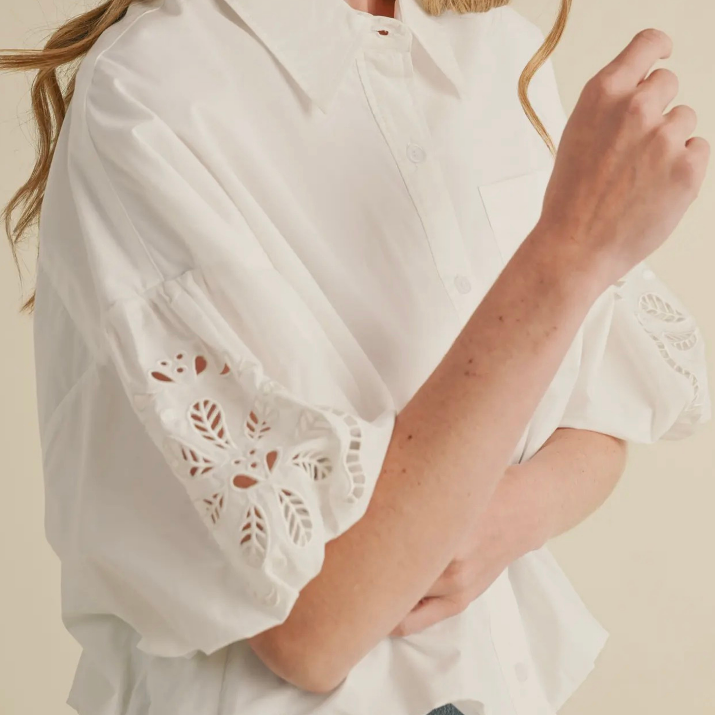 Cut Out Embroidered Bubble Sleeve