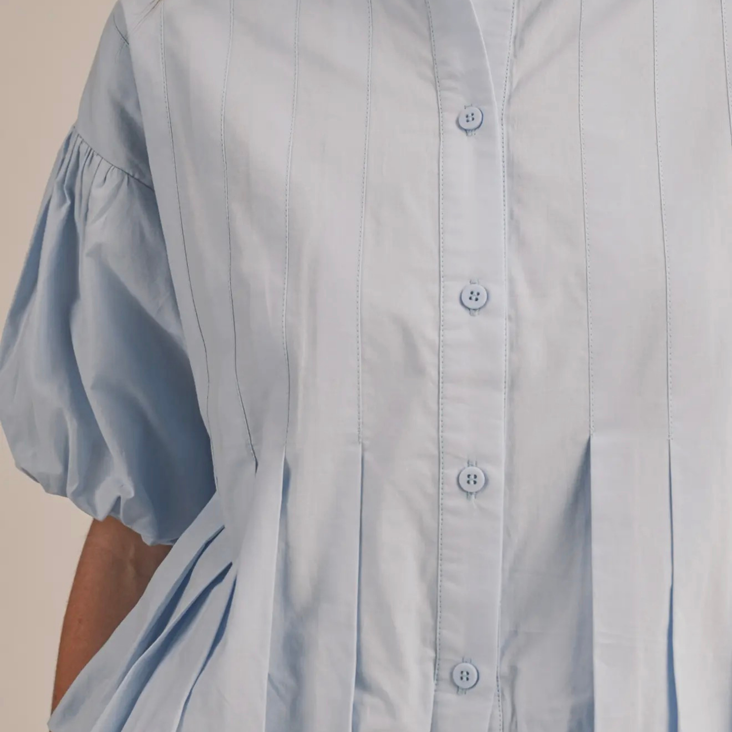 Pleated Bubble Hem Button Down Top